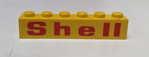 3009pb156-3G Steen 1x6 Shell tekst wijd met geblokte e geel gebruikt *5V06-07