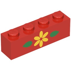 3010pb018-5G Steen 1x4 Gele bloem en twee blaadjes rood gebruikt *5V04-09
