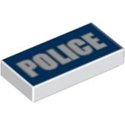 3069bpb0139-1G Tegel 1x2 ' Police' op blauwe achtergrond wit gebruikt *5T02-05