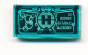 3069bpb0295-15G Tegel 1x2 Hero Factory Logo transparant lichtblauw gebruikt *5T02-18
