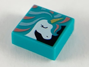 3070bpb135-39 Tegel 1x1 Unicorn turquoise, donker NIEUW *