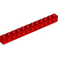 3895-5 Technic, steen 1x12 met 11 gaten rood NIEUW *