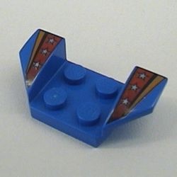 41854pb05-42G Plaat 2x4 met spatbord verhoogde vleugels met oranje strepen en zilveren sterren blauw, midden gebruikt *5S053