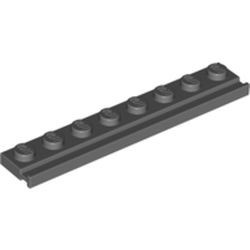 4510-85G Platte plaat 1x8 met deurrail/dakgoot grijs, donker (blauwachtig) gebruikt *6L3