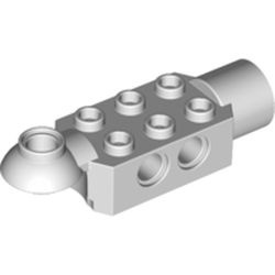 47454-99G Technic, steen 2x3 met pingaten en rotatie ball half horizontaal en rotatie socket grijs, zeer licht (blauwachtig) gebruikt *