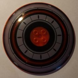 50990apb01-18G Schotel 10x10 met concetrische cirkels transparant neonoranje gebruikt *1R024