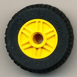 55981c03-3 Wiel 18x14mm met pingat en spaken, met stevige band 58090 30.4x14 geel NIEUW *5W000