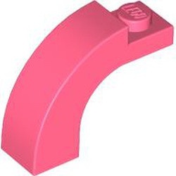 6005-220 Steen, boog 1x3x2 boven rond 1 nop bovenop rood, koraal NIEUW *1B069