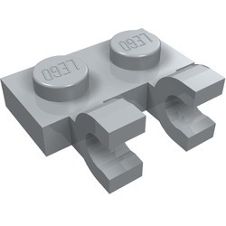 60470-86 Platte plaat 1x2 met TWEE horizontale clips grijs, licht (blauwachtig) NIEUW *1B291