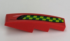 61678pb027R-5G Dakpan gebogen 1x4 met lime en groene strepen RECHTS (Sticker) rood gebruikt *5R000
