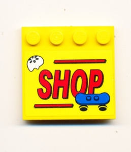 6179pb018-3G Tegel 4x4 met noppen zijkant met SHOP (Sticker) geel gebruikt *5T11-02