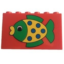 6213pb06-5G Steen 2x6x3 met vis rood gebruikt *5V000