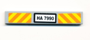 6636pb018-86G Tegel 1x6 met gevaarstrepen en nummerbord HA 7990 grijs, licht (blauwachtig) gebruikt *5t13-02