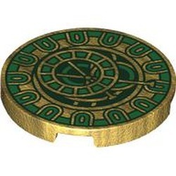 67095pb083-115 Tegel 3x3 rond met klok, groene donkergroene ringen goud, parel NIEUW *0L0000
