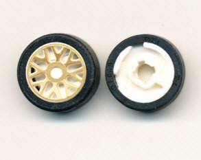 93595pb01c01-1 Wiel klein 11x6mm met 8 "Y" spaken met gouden opdruk met band 14x6mm glad (50945) wit NIEUW *5W000