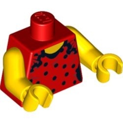 973pb1023c01 -5 L058 Rode jurk met zwarte stippen, gele armen (col06-06) rood NIEUW *0B0000