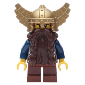 cas405G Fantasy Era -Dwerg, donkerbruine baard, goudmetallic helm met vleugels, donkerblauwe armen gebruikt *0M0000