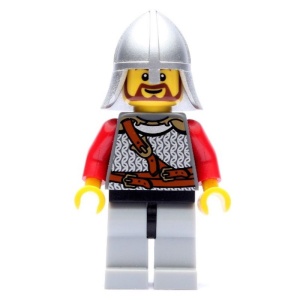 cas450 Leeuwenridder, metallic zilveren helm met nekbeschermer en bruine baard NIEUW *0M0000