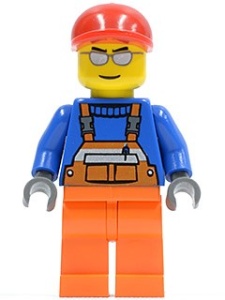 cty0294G Bouwvakker, rode helm, zilveren zonnebril, blauwe trui met oranje overall gebruikt *0M0000