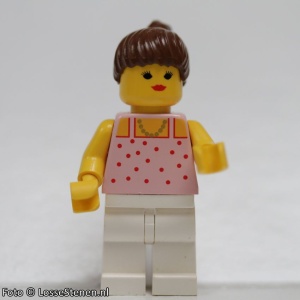 par011G Rode Dots on Pink Shirt - gele benen, bruine Female Hair gebruikt *0M0000