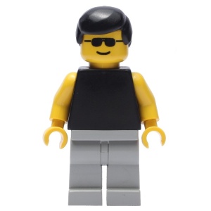 pln013G Effen zwarte torso met gele armen, zwart haar en zonnebril gebruikt *0M0000