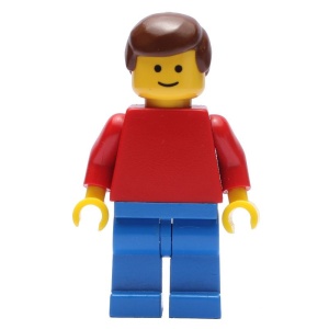 pln016G Rood lijf, rode armen, blauwe benen, zwart haar man, standaard hoofd gebruikt *0M0000