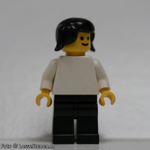 pln019G Plain witte Torso met witte armen, zwarte benen, zwarte Female Hair met Pigtails gebruikt *0M0000 - Img 2