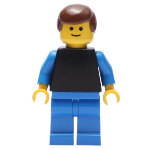 pln087G Effen zwarte torso met blauwe armen, blauwe benen en bruin haar gebruikt *0M0000