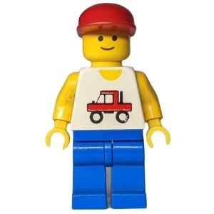 trc003G Trucker - blauwe benen, rode pet gebruikt *0M0000