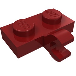 11476-59 Platte plaat 1x2 met horizontale clip LANGE einde rood, donker NIEUW *1B291