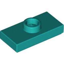 15573-39 Platte plaat 1x2 met 1 nop turquoise, donker NIEUW *1B348