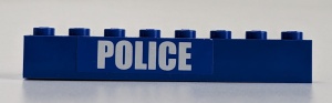3008pb129-7G Steen 1x8 POLICE (Sticker) blauw gebruikt *5V08-10