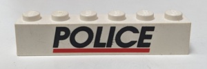 3009pb028-1G Steen 1x6 POLICE met rode streep wit gebruikt *5V06-02