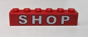 3009pb135-5G Steen 1x6 SHOP (Sticker) rood gebruikt *5V06-08