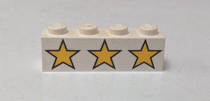 3010pb005-1G Steen 1x4 met drie gele sterren wit gebruikt *5V04-02