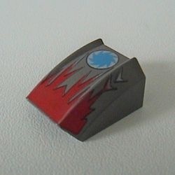 30602pb012-10G Dakpan rond 2x2 ribbeltjes met rode vlammen en zaagblad donker, grijs (klassiek) gebruikt *5R000