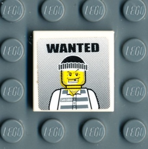 3068bpb0213-1G Tegel 2x2 gevangene 'WANTED' (Sticker) wit gebruikt *5T05-09