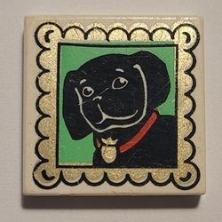 3068px17-1 Tegel 2x2 met zwarte hond en gouden frame wit NIEUW *