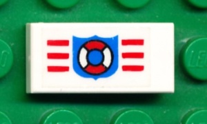 3069bpb0045-1G Tegel 1x2 met kustwacht logo (Sticker) wit gebruikt *5T02-04