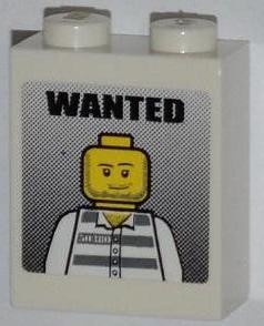 3245cpb011-1G Steen 1x2x2 Gevangene met "WANTED" (sticker) wit gebruikt *2-4