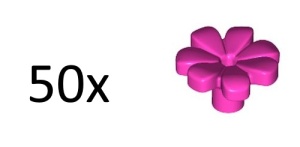32606-47B PLANTPROMO: 50 xBloem, 7 blaadjes en pin roze, donker NIEUW *0D008A