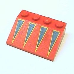 3297px18-5G Dakpan bedrukt 33 3x4 met blauwe driehoeken met gele rand rood gebruikt *5R000