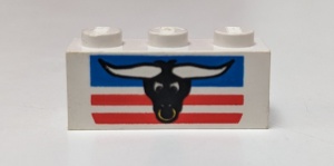 3622pb007-1G Steen 1x3 Hoofd stier, blauwe en rode lijnen wit gebruikt *5V03-01