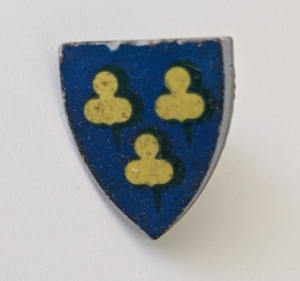 3846pb011-9G Schild driehoek drie gele figuurtjes op blauwe achtergrond (Sticker) lichtgrijs (klassiek) gebruikt *0L0000