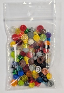 4073-A 100x platte plaat 1x1 rond, allerlei willekeurige kleuren gebruikt *1B206