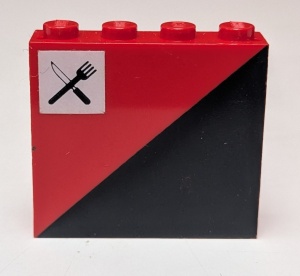 4215apb02-5G Paneel 1x4x3 diagonaal zwart/rood patroon rechts met mes en vork (sticker) - Set 7745 rood gebruikt *0D0000