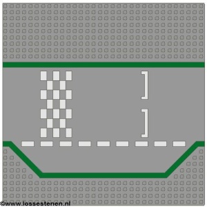 425p01-9G Wegenplaat 32x32 recht met inham start/stop racebaan lichtgrijs (klassiek) gebruikt *3K000