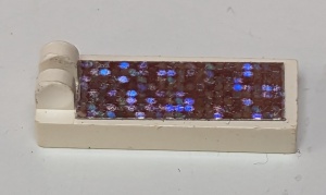 4531pb01-1G Scharnier op tegel 1x2 1/2 met 2 vingers bovenOP uiteinde, glitter Space patroon (Sticker) wit gebruikt *5S060