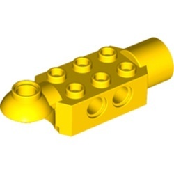 47454-3G Technic, steen 2x3 met pingaten en rotatie ball half horizontaal en rotatie socket geel gebruikt *