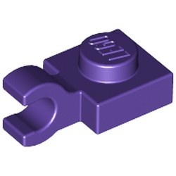 61252-89 Platte plaat 1x1 met horizontale clip paars, donker NIEUW *1B287
